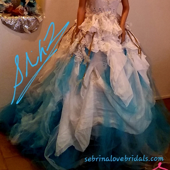 SAMPLE GOWN ONLY-CHEROKEE Turquoise/White Boho Boho Gown Set - Picture 2 of 13